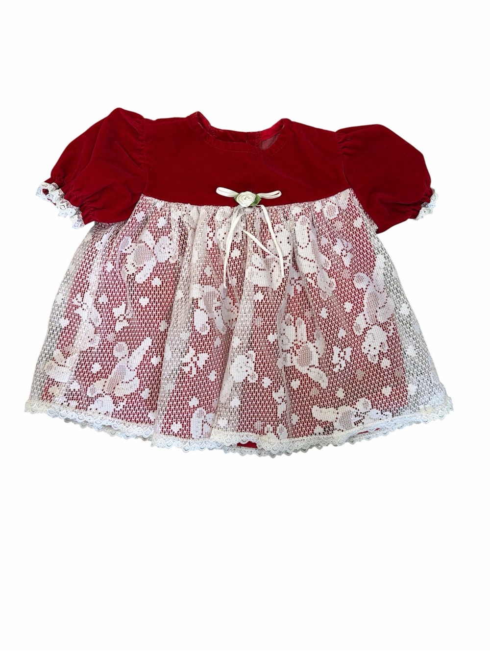 Vintage Baby Girl Red Velvet Lace Holiday Dress 6–9 Months Made in USA